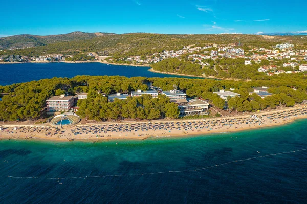 Scena Aerea Della Spiaggia Alberghi Primosten Città Costa Del Mare — Foto Stock