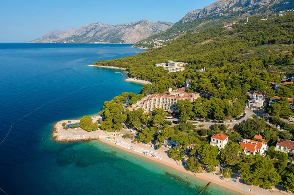 Luchtfoto Van Gradac Stad Onder Biokovo Berg Adriatische Zee Kroatië — Stockfoto