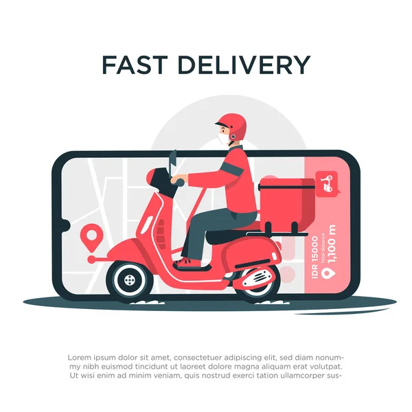 Fast Free Delivery Scooter Vector Cartoon Illustration Food Service Basic — Stock Vector