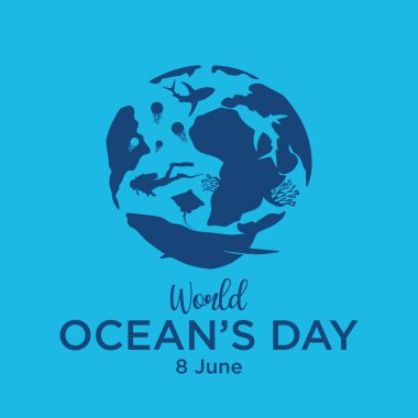 Dünya Okyanusu Günü, tebrik kartı, arkaplan, davetiye, kapak, tatil, okyanus için Tanrı 'nın illüstrasyon vektörü grafiği