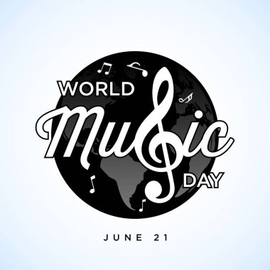 Mutlu dünya müzik günü kutlamaları. El çizimi tipografi - Vektör