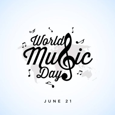 Mutlu dünya müzik günü kutlamaları. El çizimi tipografi - Vektör