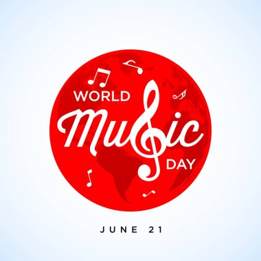 Mutlu dünya müzik günü kutlamaları. El çizimi tipografi - Vektör