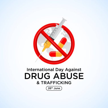 26 Haziran uluslararası uyuşturucu bağımlılığına karşı kaligrafi el yapımı kırmızı siyah kart tebrik arkaplanı - vektör