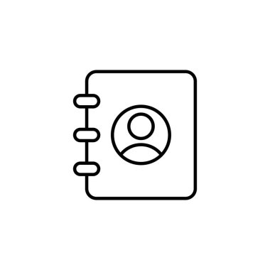 Telefon rehberi simgesi, bizimle iletişime geçin ve web sitesi düğmesi, vektör grafikleri, beyaz arkaplandaki doğrusal desen, 10 birim.