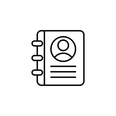 Telefon rehberi simgesi, bizimle iletişime geçin ve web sitesi düğmesi, vektör grafikleri, beyaz arkaplandaki doğrusal desen, 10 birim.