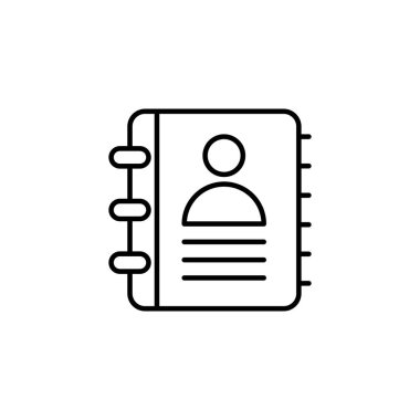 Telefon rehberi simgesi, bizimle iletişime geçin ve web sitesi düğmesi, vektör grafikleri, beyaz arkaplandaki doğrusal desen, 10 birim.