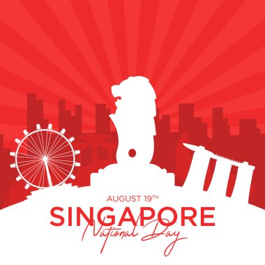 9 Ağustos Singapur 'un bağımsızlık günü vektör illüstrasyonu. Singapur Ulusal Günü. kutlama cumhuriyeti, tasarım ögesi grafiği