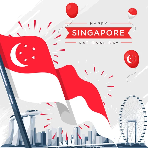 Vektor Illustration Augusti Singapores Självständighetsdag Singapores Nationaldag Firande Republik Grafik — Stock vektor