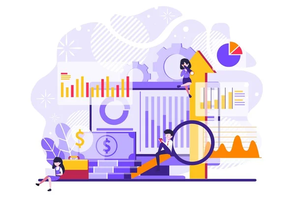 Finanční a inženýrský graf ekonomie. Statistický a obchodní manažer pro koncepci finančního řízení. Malí lidé ilustrace — Stockový vektor