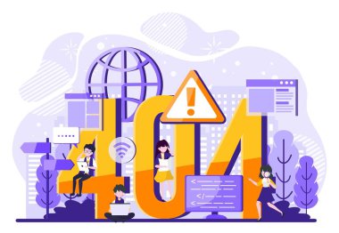 404 hata sayfası sistem güncellemeleri, yükleme, işletim, hesaplama, kurulum programları bulunamadı. Sistem bakımı. Küçük insanlar çizimi 