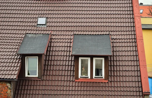 Windows Sloping Brown Roof Day — Stok fotoğraf