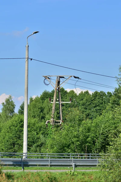 树间高压电线 危险因素 — 图库照片