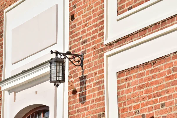 Lamp Stylized Old One Hangs Brick Wall Historic Building Summer — 图库照片