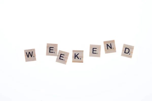 Word Weekend Arranged Wooden Blocks White Background — Stock Photo, Image