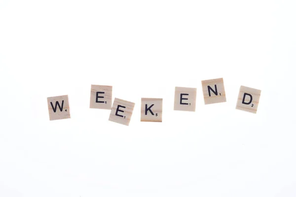 Weekend Word Organizzato Blocchi Legno Sfondo Bianco — Foto Stock