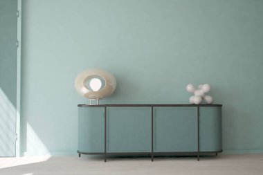 modern oda klozet, lamba ve kapı iç tasarımı. 3B illüstrasyon