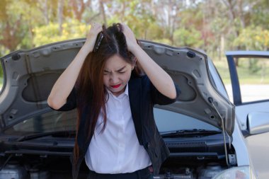 Kadın sinirli bir ruh hali, kırgınlık, gerginlik gösteriyordu, çünkü araba yolun ortasında bozulmuştu. Seyahat ederken bir sorun çıktı, sıkıcı hale getirdi..