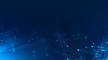 Teknoloji geçmişine sahip soyut mavi çokgen teknoloji ağı. Soyut noktalar ve satır dokusu arka planı. 3d oluşturma.