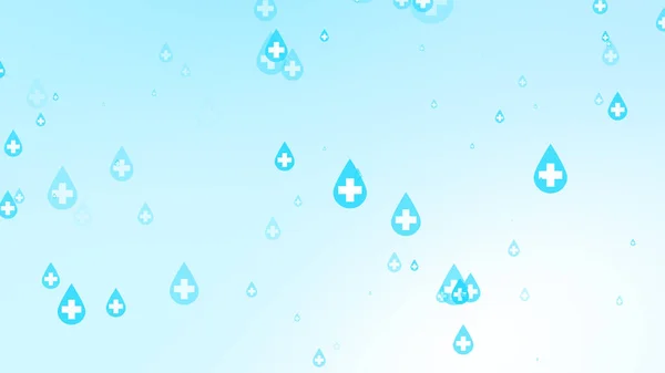 青い消毒剤ドロップパターンの背景に白い医療保健クロス 衛生コンセプト — ストック写真