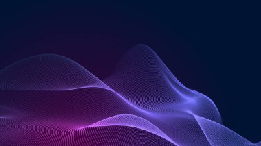 Nokta mavi mor dalga çizgisi, ışık eğimli koyu arkaplan. Soyut teknoloji büyük veri dijital arkaplanı. 3d oluşturma.