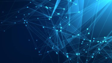 Teknoloji geçmişine sahip soyut mavi çokgen teknoloji ağı. Soyut noktalar ve satır dokusu arka planı. 3d oluşturma.