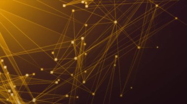 Teknoloji geçmişine sahip soyut turuncu çokgen teknoloji ağı. Soyut noktalar ve satır dokusu arka planı. 3d oluşturma.