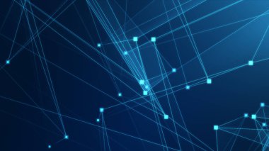 Teknoloji geçmişine sahip soyut mavi çokgen teknoloji ağı. Soyut noktalar ve satır dokusu arka planı. 3d oluşturma.
