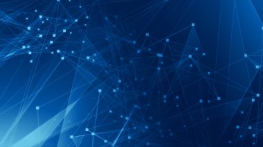 Teknoloji geçmişine sahip soyut mavi çokgen teknoloji ağı. Soyut noktalar ve satır dokusu arka planı. 3d oluşturma.