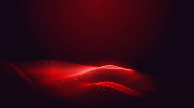Nokta kırmızı mor dalga çizgisi açık renk gradyan koyu arkaplan. Soyut teknoloji büyük veri dijital arkaplanı. 3d oluşturma.