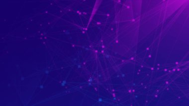 Soyut mor menekşe ve mavi çokgen teknoloji ağına bağlı. Soyut noktalar ve satır dokusu arka planı. 3d oluşturma.