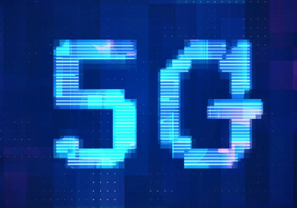 5G Network Internet Mobile icon technology blue background. Abstract digital machine learning with digital future design concept.
