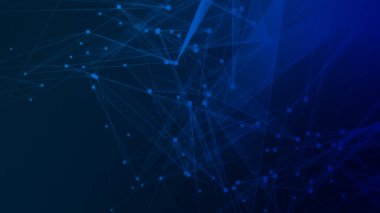 Teknoloji geçmişine sahip soyut mavi çokgen teknoloji ağı. Soyut noktalar ve satır dokusu arka planı. 3d oluşturma.
