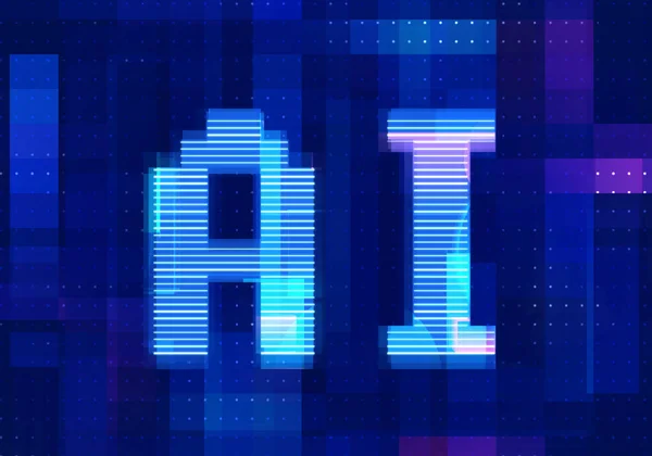 Artificial intelligence icon AI technology blue background. Abstract digital machine learning with digital future design concept.