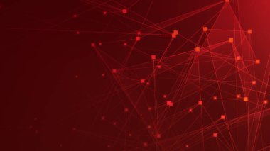 Teknoloji geçmişine sahip soyut kırmızı çokgen teknoloji ağı. Soyut noktalar ve satır dokusu arka planı. 3d oluşturma.