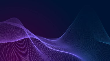 Nokta mavi mor dalga çizgisi, ışık eğimli koyu arkaplan. Soyut teknoloji büyük veri dijital arkaplanı. 3d oluşturma.