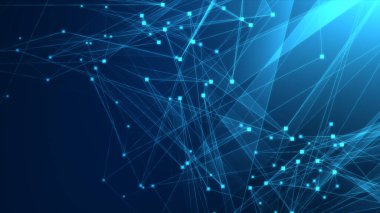 Teknoloji geçmişine sahip soyut mavi çokgen teknoloji ağı. Soyut noktalar ve satır dokusu arka planı. 3d oluşturma.