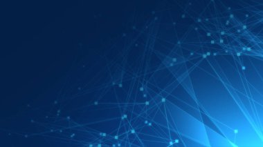 Teknoloji geçmişine sahip soyut mavi çokgen teknoloji ağı. Soyut noktalar ve satır dokusu arka planı. 3d oluşturma.