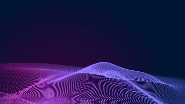 Dot blue purple wave line light gradient dark background. Abstract  technology big data digital background. 3d rendering.