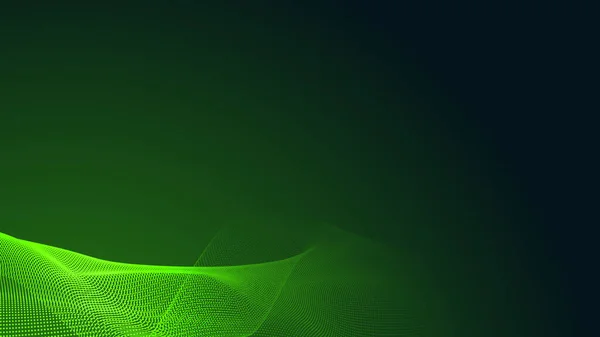 Dot green wave light screen gradient texture dark background. Abstract  technology big data digital background. 3d rendering.