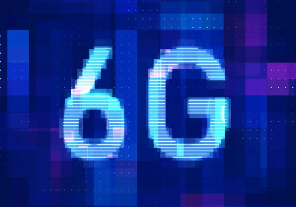 6G Network Internet Mobile icon technology blue background. Abstract digital machine learning with digital future design concept.