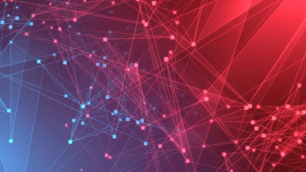 Abstract red blue polygon tech network with connect technology background. Abstract dots and lines texture background. 3d rendering.