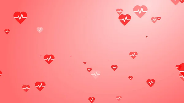 Tıbbi Kalp Atışları Kırmızı Kalplerin Arka Planında Bembeyaz Dünya Kan — Stok fotoğraf
