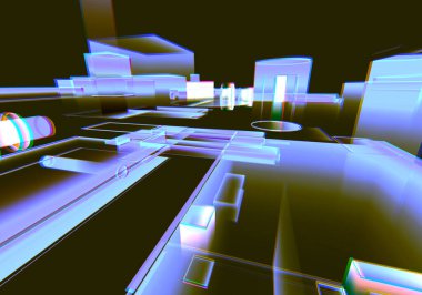 Verilerin 3 boyutlu görselleştirilmesi ve teknik arızalar. Soyut teknoloji yeniliği gelecekteki dijital arka plan. 3d oluşturma.