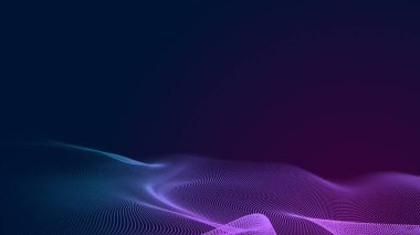 Nokta mavi mor dalga çizgisi, ışık eğimli koyu arkaplan. Soyut teknoloji büyük veri dijital arkaplanı. 3d oluşturma.