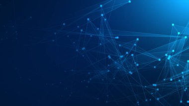 Teknoloji geçmişine sahip soyut mavi çokgen teknoloji ağı. Soyut noktalar ve satır dokusu arka planı. 3d oluşturma.