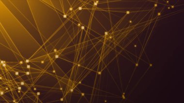 Teknoloji geçmişine sahip soyut turuncu çokgen teknoloji ağı. Soyut noktalar ve satır dokusu arka planı. 3d oluşturma.