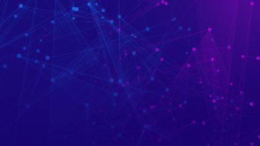 Soyut mor menekşe ve mavi çokgen teknoloji ağına bağlı. Soyut noktalar ve satır dokusu arka planı. 3d oluşturma.