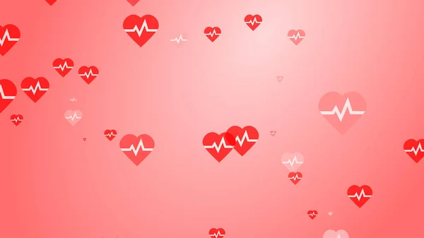 Medical Heart Beat Pulse Flat White Red Hearts Pattern Background — Stock Photo, Image