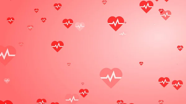 Медицинское Сердце Бьется Пульс Плоский Белый Красном Фоне Сердца Узор — стоковое фото